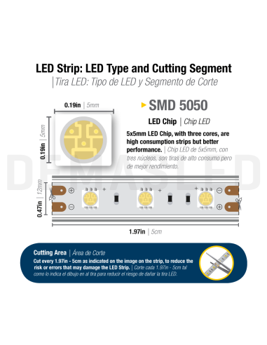Tira LED SMD5050 IP68, 12V 12W/m, 60 LEDs/m, 5m