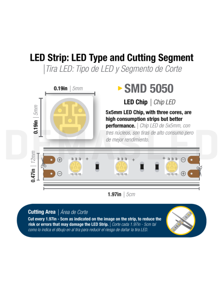 Tira LED SMD5050 IP68, 12V 12W/m, 60 LEDs/m, 5m
