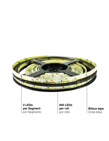 Tira LED SMD3528 IP68, 24V 9.6W/M, 800 Lm/M, 120 LED/M, 5m
