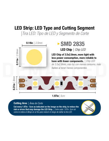 Tira LED Zig-Zag SMD2835, 12V 6.2W/M, 660 Lm/M 60 LEDs/M, 5m
