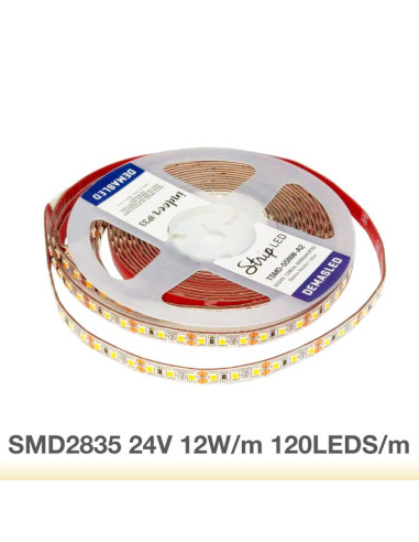 Tira LED SMD2835 24V 12W/m 1200lm/m 120 LEDs/m 8mm PBC, 5m