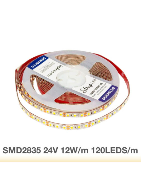 Tira LED SMD2835 24V 12W/m 1200lm/m 120 LEDs/m 8mm PBC, 5m