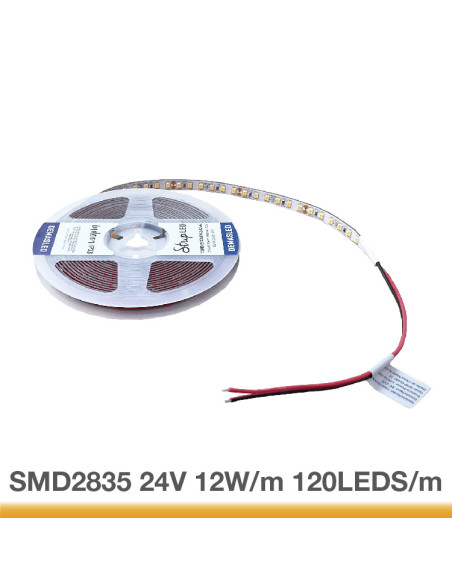 Tira LED SMD2835 24V 12W/m 1200lm/m 120 LEDs/m 8mm PBC, 5m