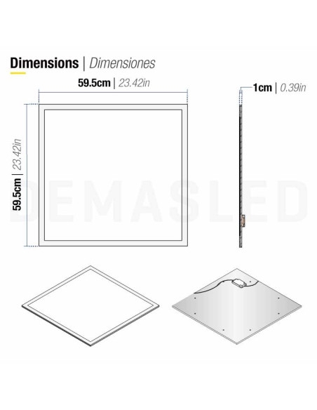 Panel LED Cuadrado, 40W 3800lm, 59.5x59.5cm de empotrar