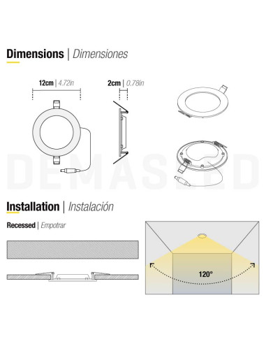 Panel LED redondo blanco de 12cm, 6W 390lm blanco para empotrar