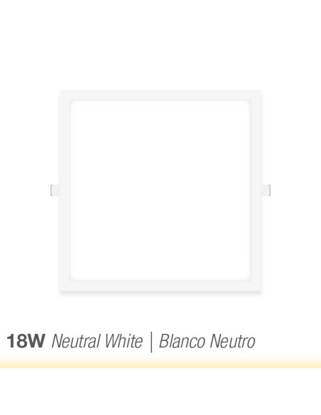 Panel LED cuadrado blanco, 22.3x22.3cm 18W 1440lm, empotrar