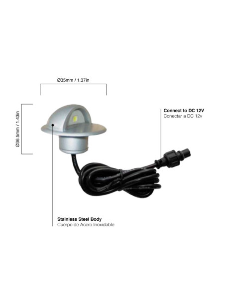 Luminaria empotrada a escalera IP65, 12V 0.4W, 10lm