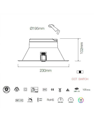 Downlight LED Thessis de 25W Temperatura variable