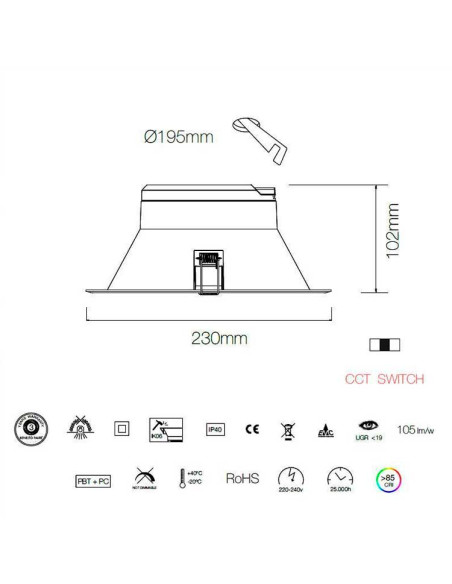Downlight LED Thessis de 25W Temperatura variable