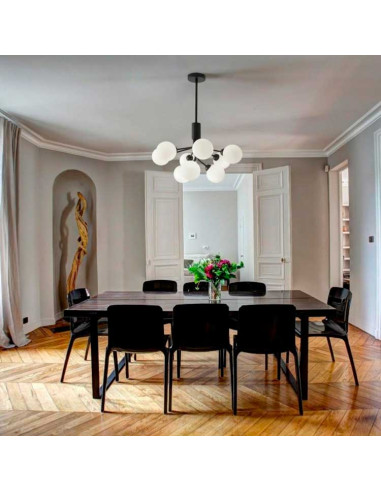 Colgante MUSA negro con 9 globos blancos satinados