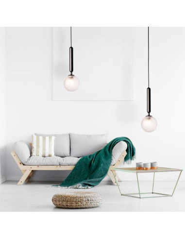 Colgante MUSA negro con 1 globo transparente texturizado