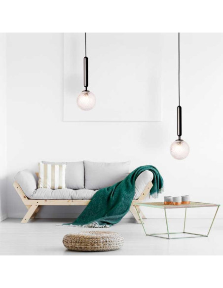 Colgante MUSA negro con 1 globo transparente texturizado