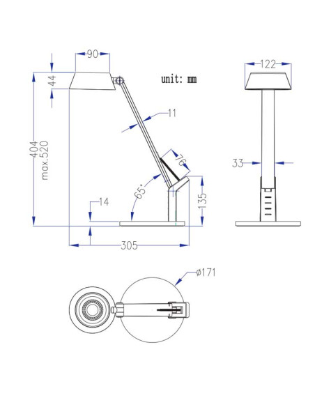 Lámpara mesa AVA regulable con cargador USB