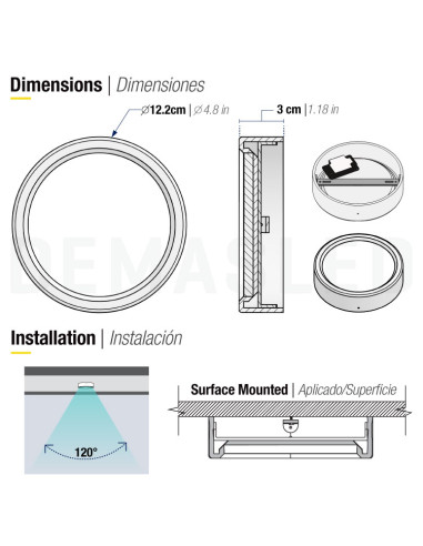 Plafón LED redondo blanco de 12cm, 6W 390lm, aplicar