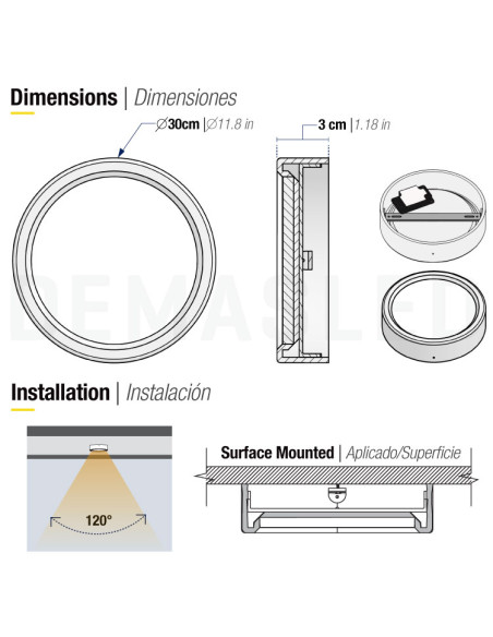 Plafón LED redondo blanco de 30cm, 24W 1920lm, de aplicar