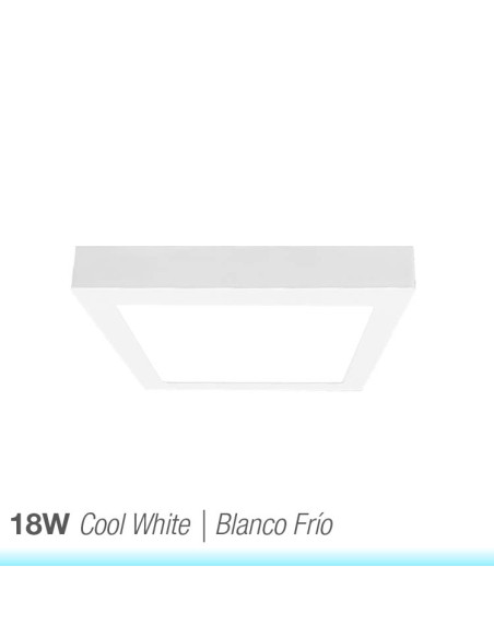 Plafón LED cuadrado de superficie 18W 1440lm 22x22cm 100-240V