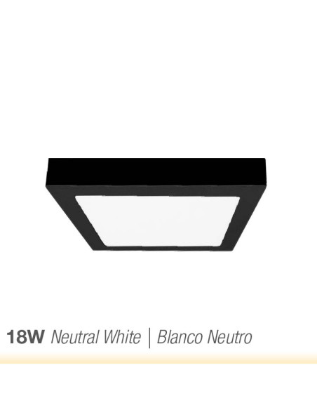 Plafón LED cuadrado de superficie 18W 1440lm 22x22cm 100-240V