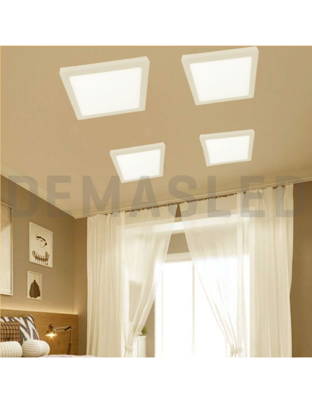 Plafón LED cuadrado blanco de 30x30cm, 24W 1920lm, de aplicar