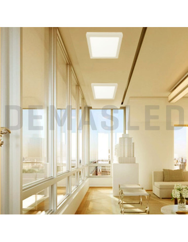 Plafón LED cuadrado blanco de 30x30cm, 24W 1920lm, de aplicar