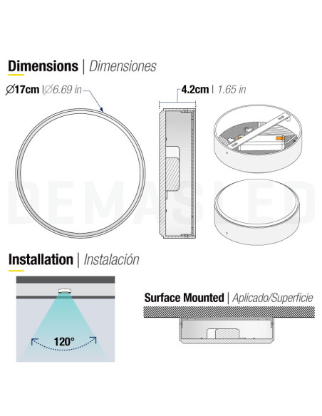 Plafón LED redondo FRAMELESS de 17cm, 22W 1870lm, de aplicar