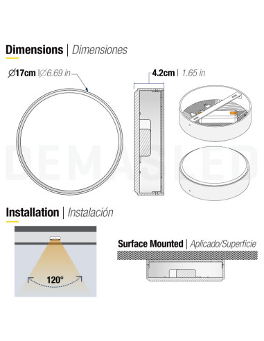 Plafón LED redondo FRAMELESS de 17cm, 22W 1870lm, de aplicar