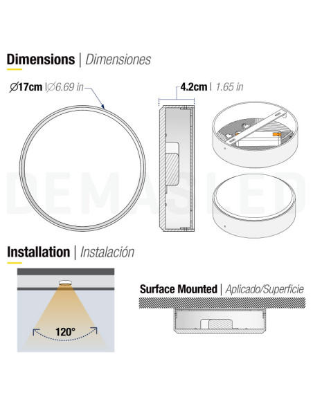 Plafón LED redondo FRAMELESS de 17cm, 22W 1870lm, de aplicar
