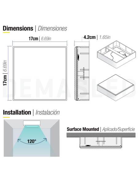 Plafón LED cuadrado FRAMELESS de 17x17cm 22W 1870lm, Aplicar