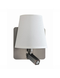 Aplique 2 luces níquel satinado con pantalla blanca Bahía