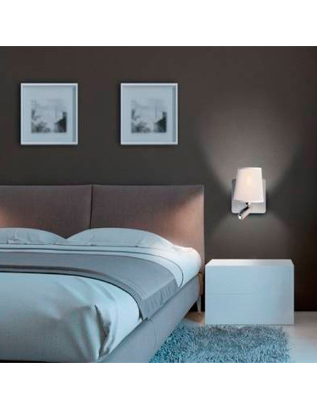 Aplique 2 luces níquel satinado con pantalla blanca Bahía
