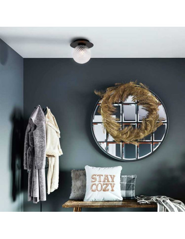 Plafón de metal MUSA con 1 globo transparente tramado