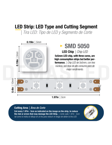Tira LED SMD5050 12V 12W/m, 60 LEDs/m, 5m