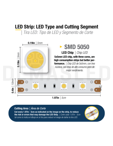 Tira LED SMD5050 12V 12W/m, 60 LEDs/m, 5m