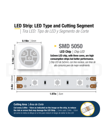 Tira LED SMD5050, 12V 12W/M, 60 LEDs/M, 5m