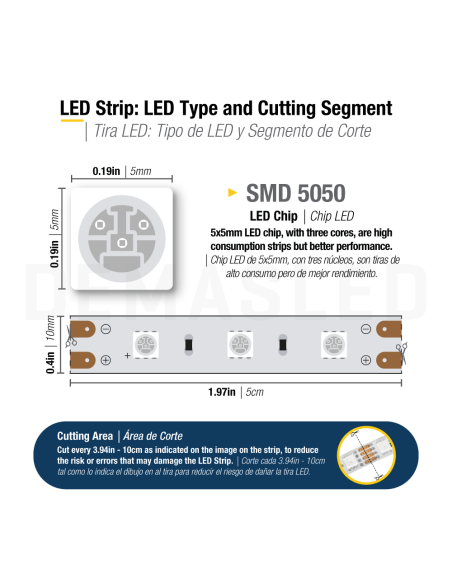 Tira LED SMD5050, 12V 12W/M, 60 LEDs/M, 5m