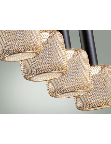 LÁMPARA 4 LUCES SINCRO NEGRO Y ORO