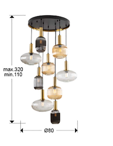 NORMA LÁMPARA 9 LUCES NEGRO LATON
