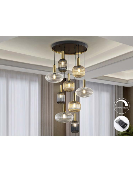 NORMA LÁMPARA 9 LUCES NEGRO LATON DIMABLE