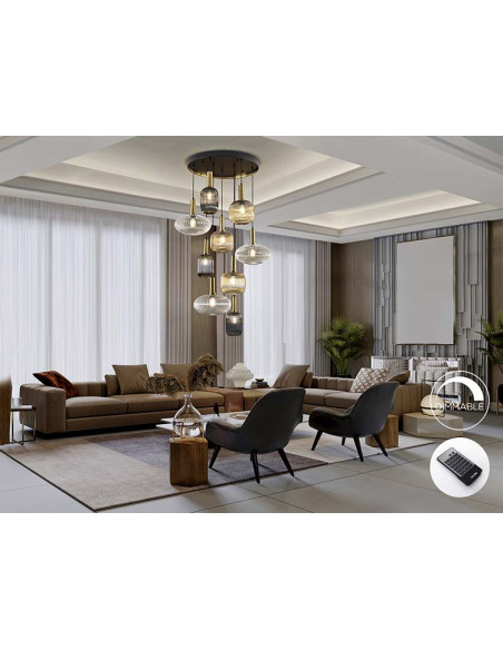 NORMA LÁMPARA 9 LUCES NEGRO LATON DIMABLE