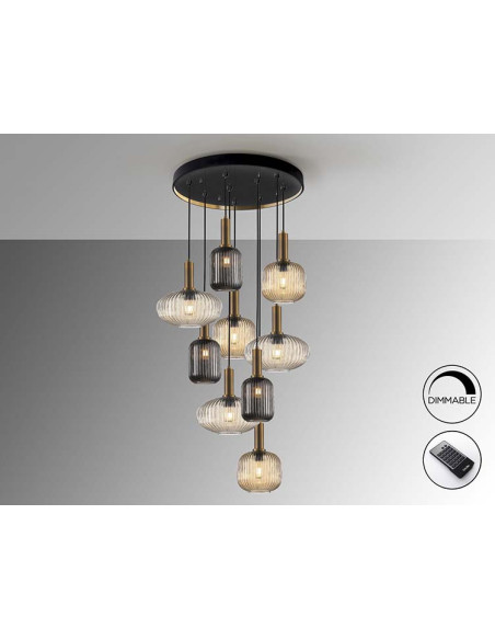 NORMA LÁMPARA 9 LUCES NEGRO LATON DIMABLE