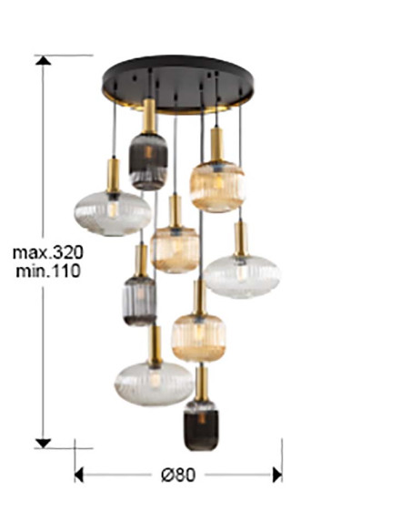 NORMA LÁMPARA 9 LUCES NEGRO LATON DIMABLE
