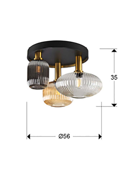 NORMA PLAFÓN 3 LUCES NEGRO LATON