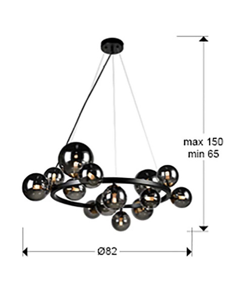 LÁMPARA 14 LUCES ASTROS NEGRO