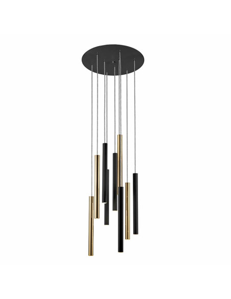 LÁMPARA VARAS ORO Y NEGRO 9 LUCES DIMABLE