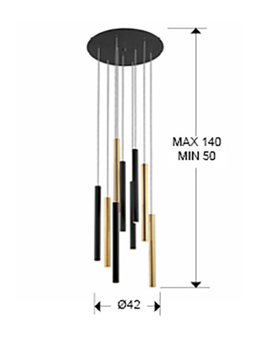LÁMPARA VARAS ORO Y NEGRO 9 LUCES DIMABLE
