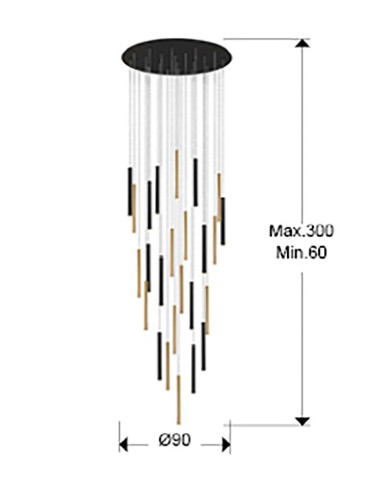 LÁMPARA VARAS ORO Y NEGRO 25 LUCES
