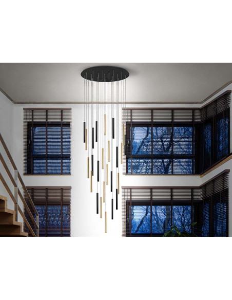 LÁMPARA VARAS ORO Y NEGRO 25 LUCES DIMABLE