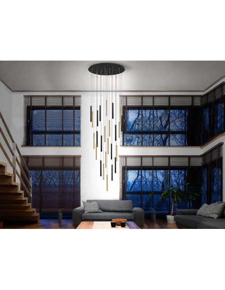 LÁMPARA VARAS ORO Y NEGRO 25 LUCES DIMABLE
