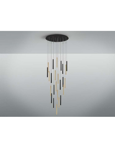 LÁMPARA VARAS ORO Y NEGRO 25 LUCES DIMABLE