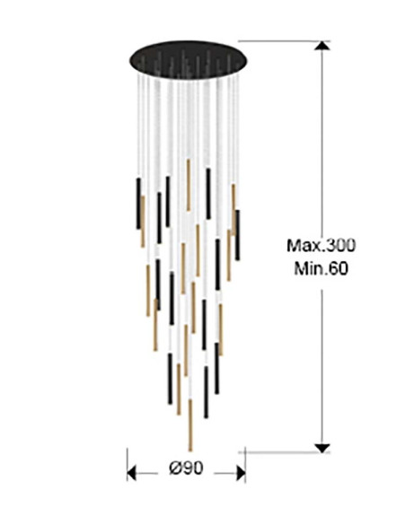 LÁMPARA VARAS ORO Y NEGRO 25 LUCES DIMABLE
