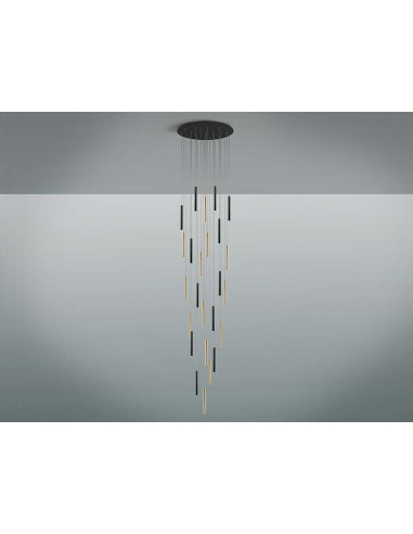 GRAN LÁMPARA VARAS ORO Y NEGRO 25 LUCES DIMABLE